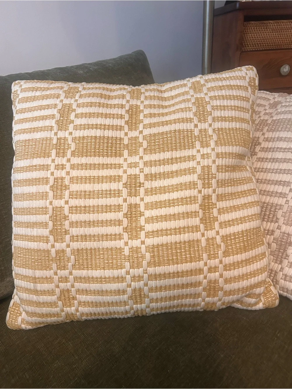 Set of two West Elm Bailey Woven Check Accent Pillows in Beige and Mustard